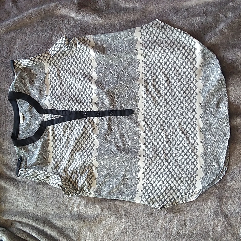 Antilia Femme popover sleeveless semi sheer roll tab top